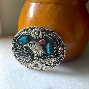 Vintage 1988 SSI Silver plated Belt Buckle Western Cowboy Eagle patriotic